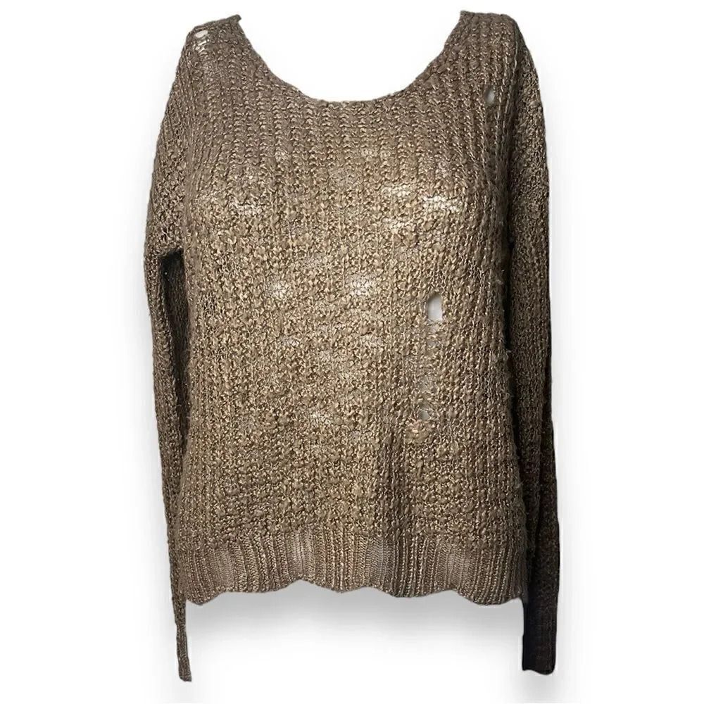 DayTrip Distressed Knit Boho Sweater Brown Size XS